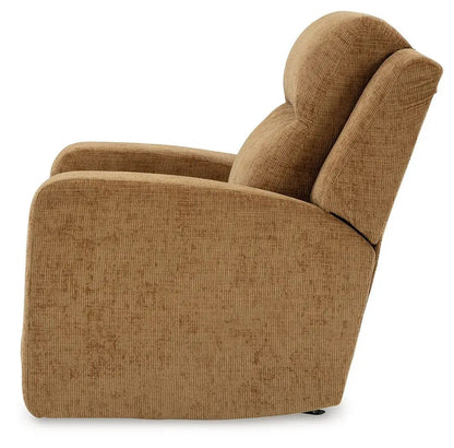 Kanlow rocker recliner by Unique Piece Furniture in warm tan textured fabric on Tampa Home & Garden Store