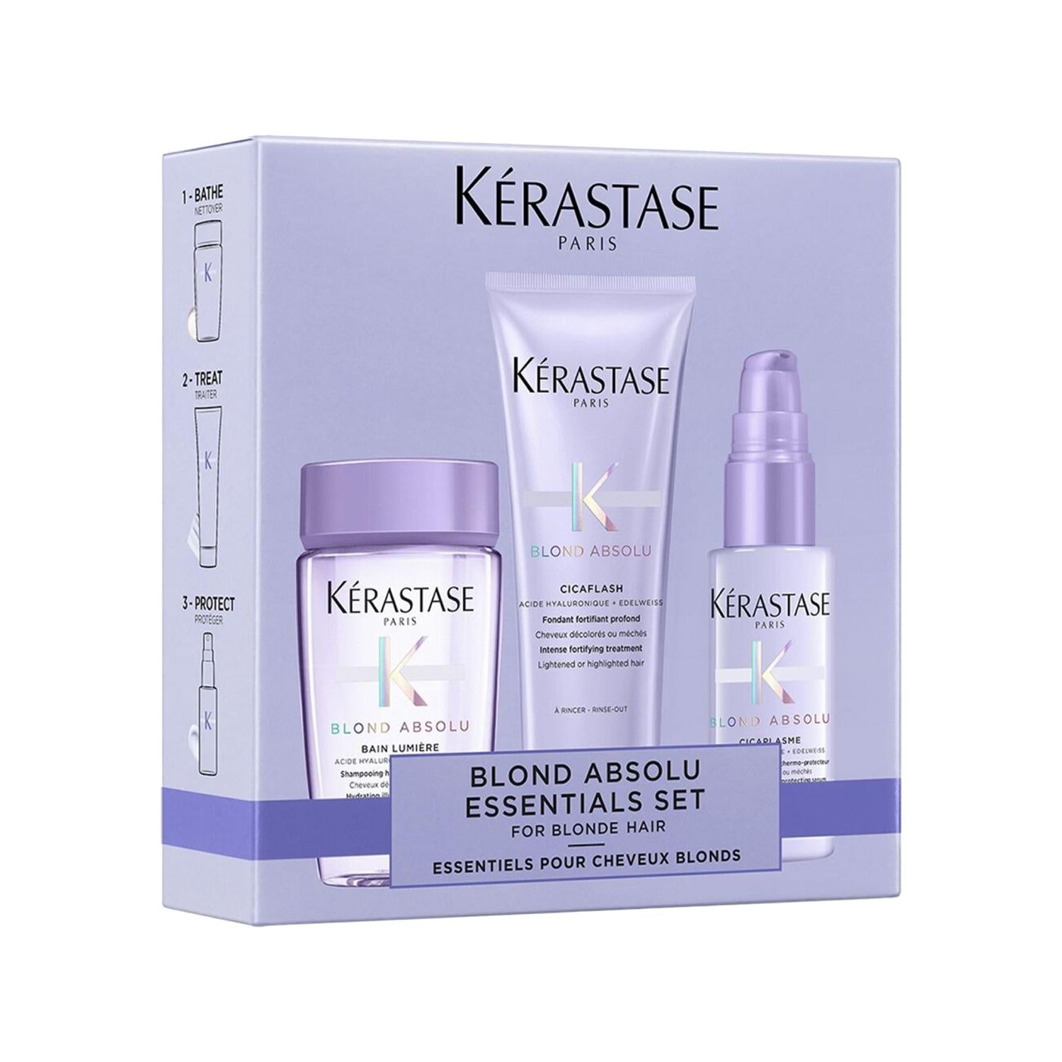Kerastase Blond Absolu Essentials Set; 3-piece lavender kit jar, tube, pump by Kérastase on Tampa Home & Garden Store