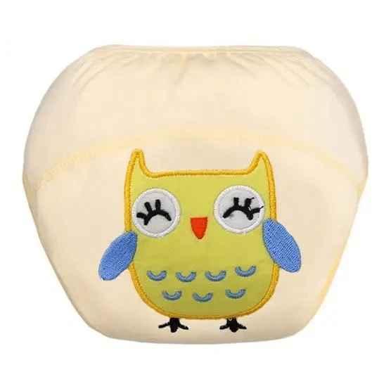 Reusable cotton baby diaper with yellow owl embroidery, Stevvex washable cloth training pants on Tampa Home & Garden Store
