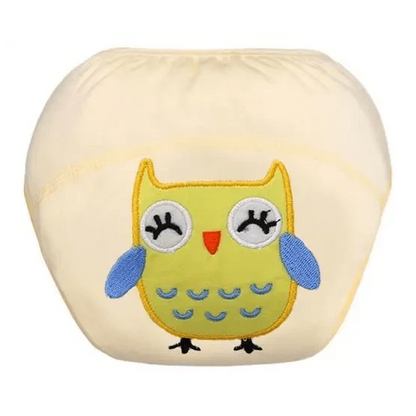 Reusable cotton baby diaper with yellow owl embroidery, Stevvex washable cloth training pants on Tampa Home & Garden Store