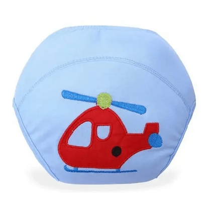 Cloth baby diaper by Stevvex with red helicopter applique on light blue fabric, reusable cotton on Tampa Home & Garden Store