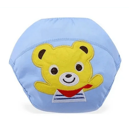Baby cloth diaper blue cotton with yellow bear applique, Stevvex reusable nappies on Tampa Home & Garden Store