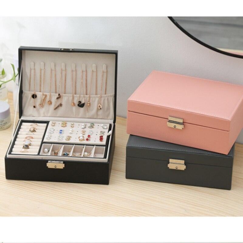 Stevvex double-layer leather jewelry box black exterior with beige interior 3 boxes shown on Tampa Home & Garden Store