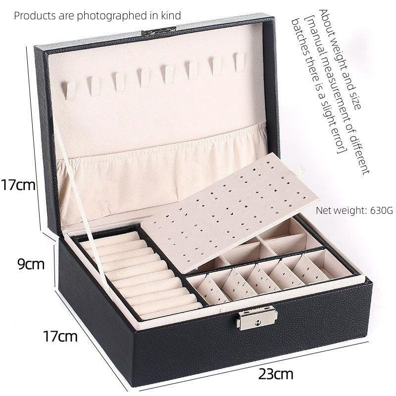 Stevvex PU leather 2-layer jewelry box with latch, black case for necklaces and rings on Tampa Home & Garden Store