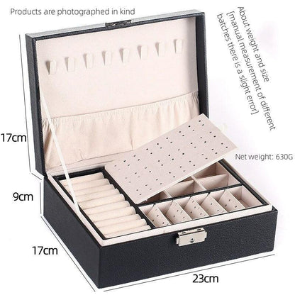 Stevvex PU leather 2-layer jewelry box with latch, black case for necklaces and rings on Tampa Home & Garden Store