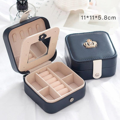 2-layer navy leather jewelry box by Stevvex with flip lid beige interior ring slots on Tampa Home & Garden Store
