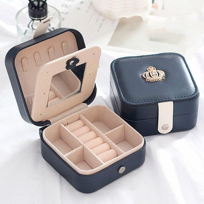 Stevvex navy PU leather jewelry box, double-layer, beige interior, snap latch, two-tier storage 1pc on Tampa Home & Garden Store