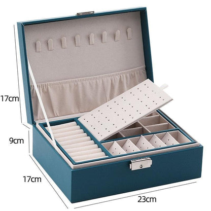 Stevvex two-layer teal PU leather jewelry box with flip lid and ring/necklace compartments on Tampa Home & Garden Store