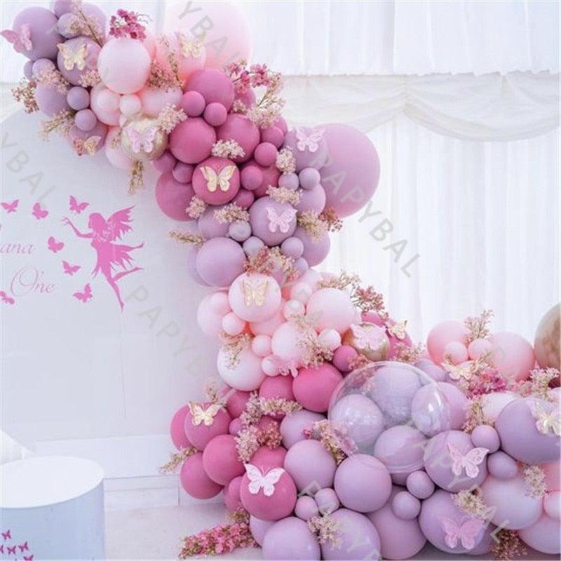 Stevvex 1Set Purple Pink Balloons balloon garland arch with butterfly accents and dried florals on Tampa Home & Garden Store