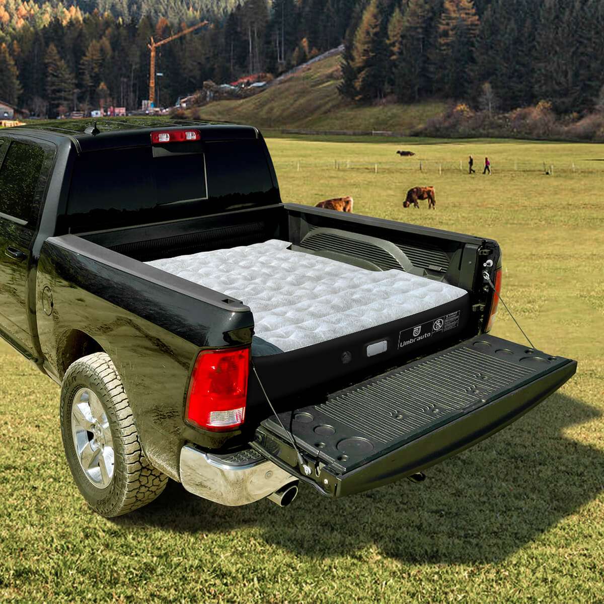 Umbrauto 5.5-6.5ft truck bed air mattress with built-in pump, tufted gray surface on Tampa Home & Garden Store