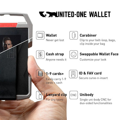 GPCA United-1 Wallet card holder in black with metal frame and red card visible on Tampa Home & Garden Store