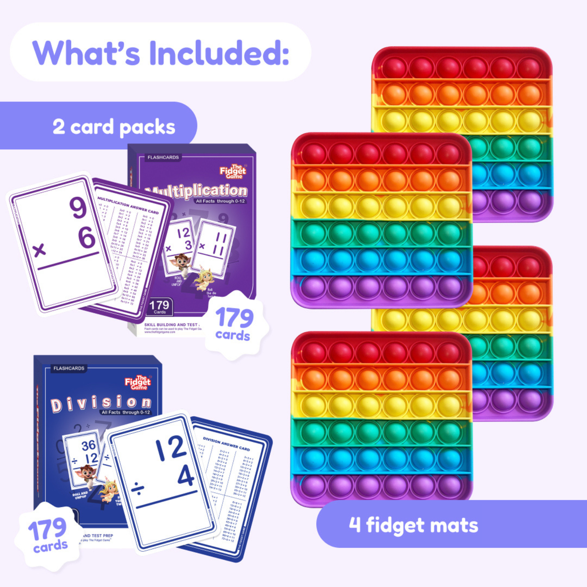 Math Card Pack Bundle by The Fidget Games; 2 card packs and 4 fidget mats on Tampa Home & Garden Store