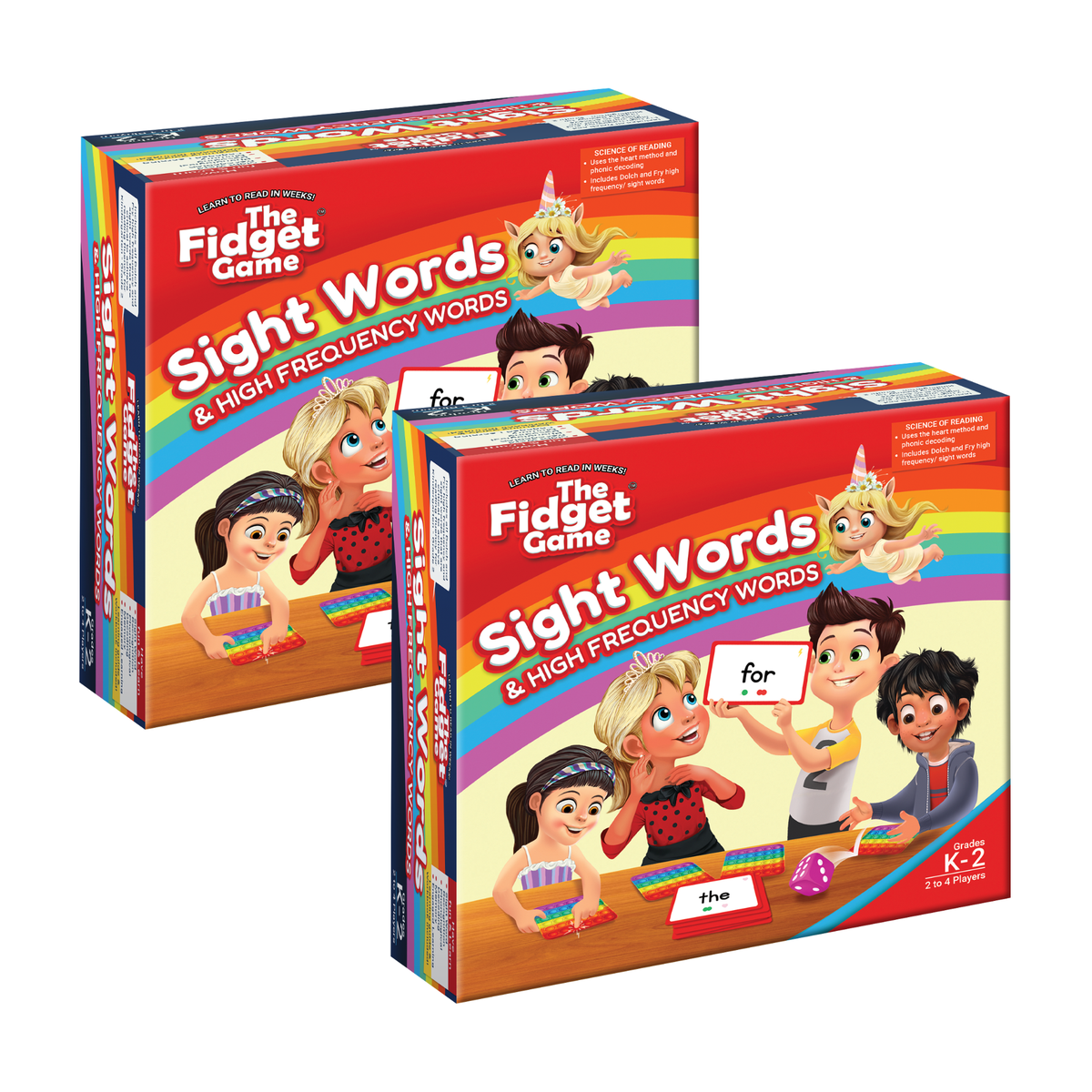 Sight Words board game by The Fidget Games; cover with kids; two boxes on Tampa Home & Garden Store