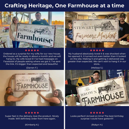Two rustic farmhouse sign canvases by Tailored Canvases, shown being held by shoppers on Tampa Home & Garden Store