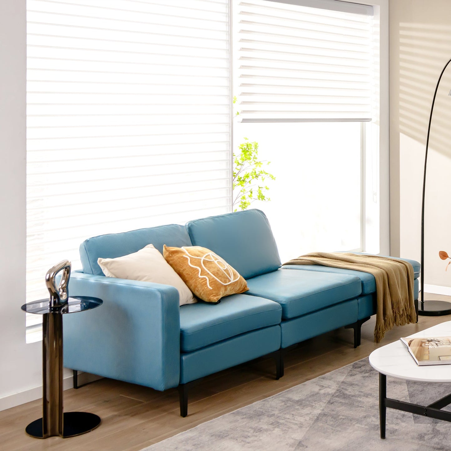 Sofá seccional modular en forma de L de 3 plazas con chaise reversible y 2 puertos USB - Verde