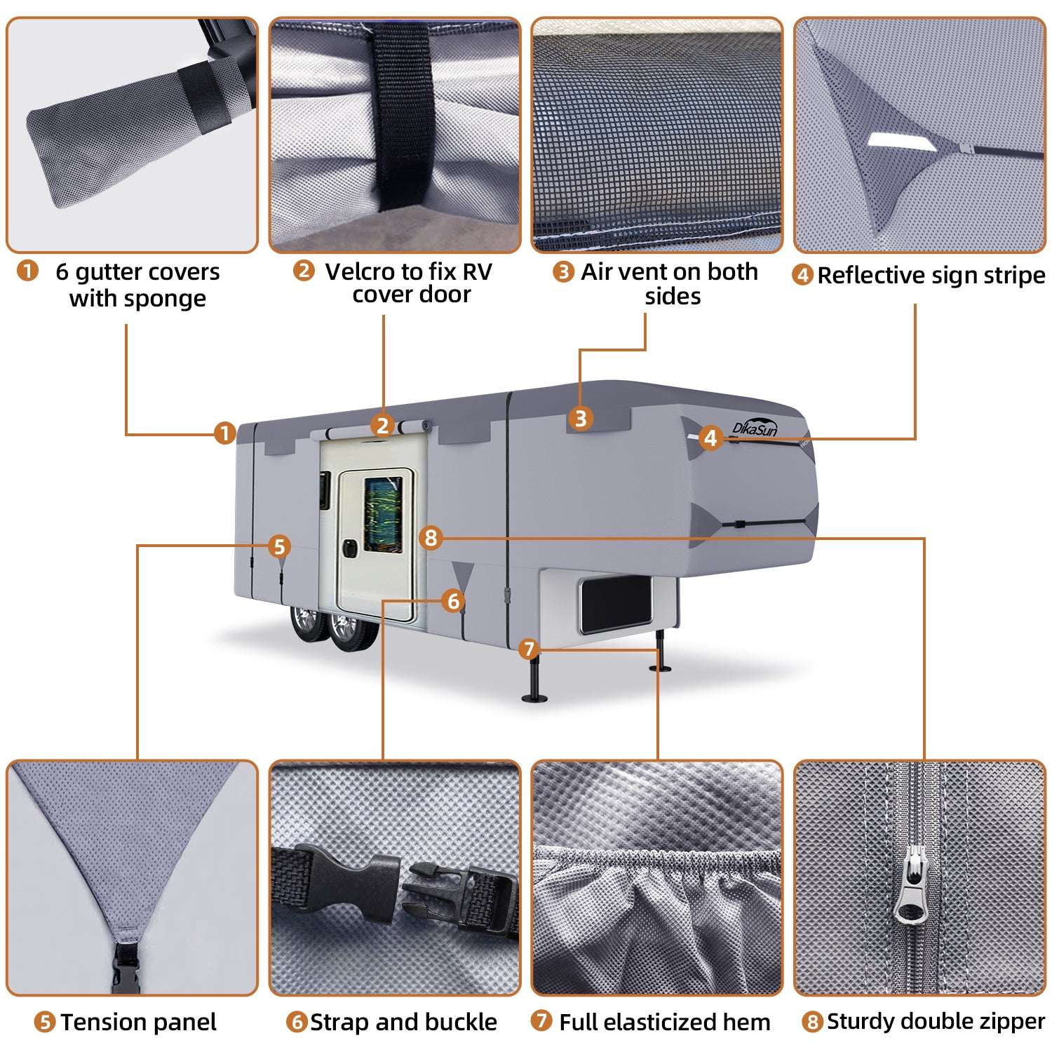 Dikasun Outdoor 5th Wheel RV Cover 7-layer UV protection waterproof windproof breathable gray on Tampa Home & Garden Store