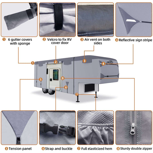 Dikasun Outdoor 5th Wheel RV Cover 7-layer UV protection waterproof windproof breathable gray on Tampa Home & Garden Store