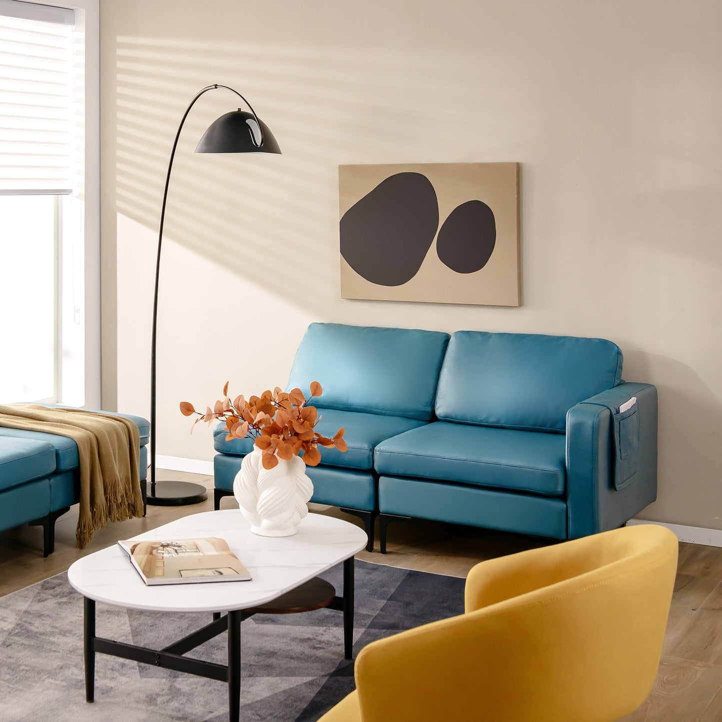 Modular L-shaped Sectional Sofa with Reversible Ottoman and 2 USB Ports