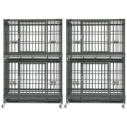 37 Inch Stackable Heavy Duty Dog Crate 4-pack, black steel on casters Homey Pet Official on Tampa Home & Garden Store