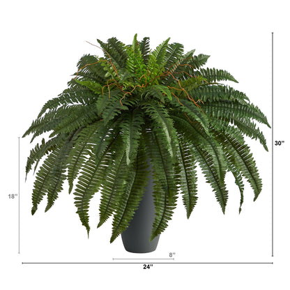 2.5’ Boston Fern Artificial Plant in Gray Planter - Tampa Home & Garden Store