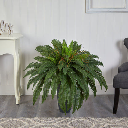2.5’ Boston Fern Artificial Plant in Gray Planter - Tampa Home & Garden Store