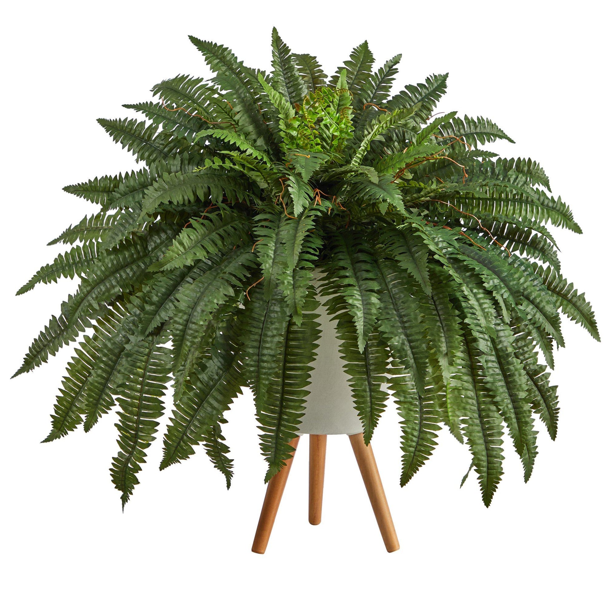 2.5’ Boston Fern Artificial Plant in White Planter with Legs - Tampa Home & Garden Store