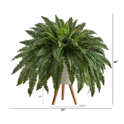 2.5’ Boston Fern Artificial Plant in White Planter with Legs - Tampa Home & Garden Store