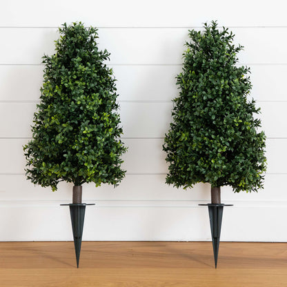 2.5' UV Resistant Artificial Boxwood Plant with Integrated Ground Stake (Indoor/Outdoor) - Set of 2 - Tampa Home & Garden Store
