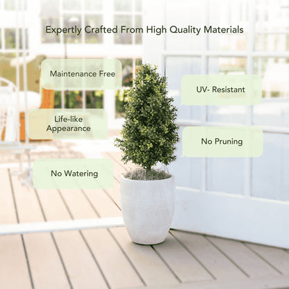 2.5' UV Resistant Artificial Boxwood Plant with Integrated Ground Stake (Indoor/Outdoor) - Set of 2 - Tampa Home & Garden Store