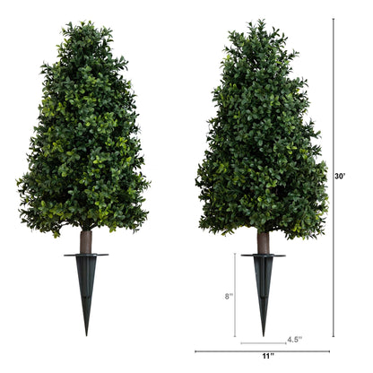 2.5' UV Resistant Artificial Boxwood Plant with Integrated Ground Stake (Indoor/Outdoor) - Set of 2 - Tampa Home & Garden Store