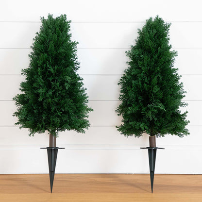 2.5' UV Resistant Artificial Cedar Plant with Integrated Ground Stake (Indoor/Outdoor) - Set of 2 - Tampa Home & Garden Store