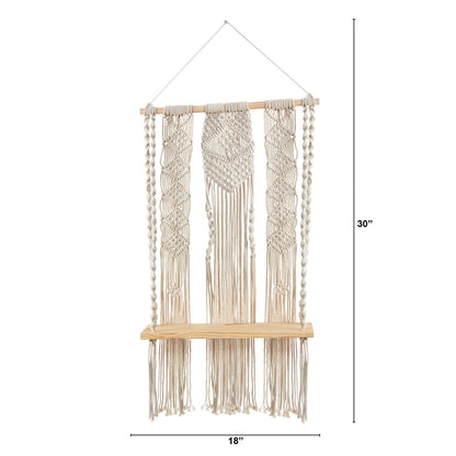 2.5’ x 1.5’ Layered Macrame Wall Hanging with Wooden Shelf - Tampa Home & Garden Store