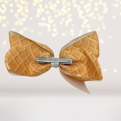 Ice Cream Cone Hair Bow 6in peach print with metal clip by Chicky Chicky Bling Bling on Tampa Home & Garden Store