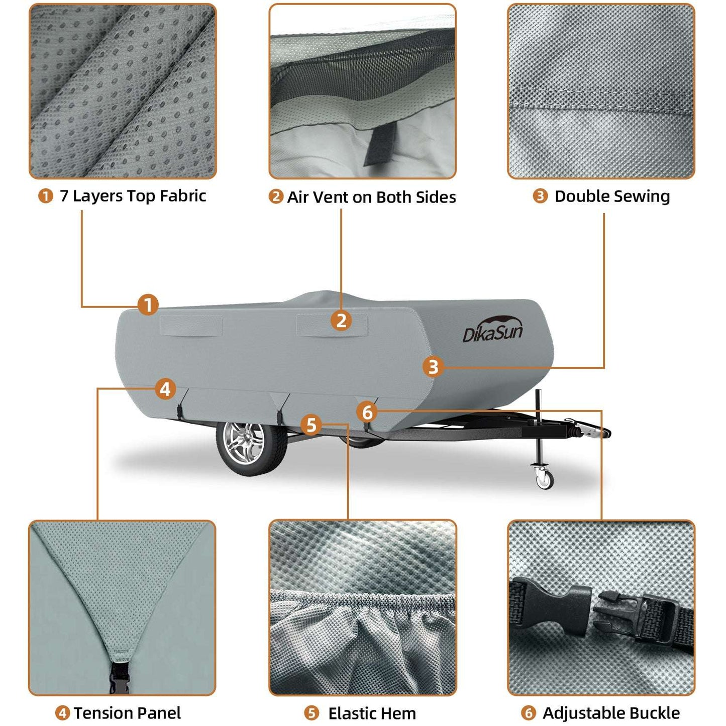 Dikasun Outdoor 7-Layer Pop Up Camper Cover for RVs, gray breathable windproof waterproof with air vents on Tampa Home & Garden Store