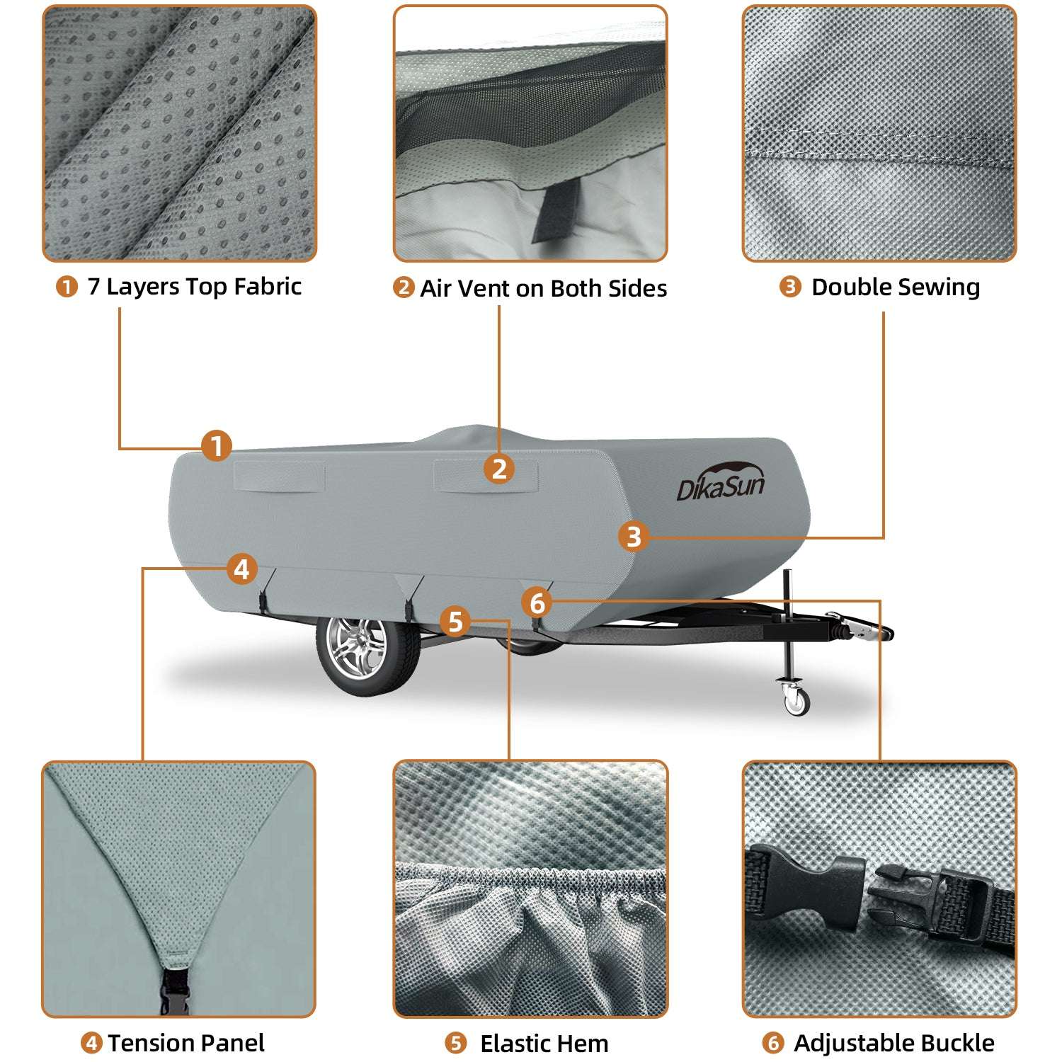 Dikasun Outdoor 7-Layer Pop Up Camper Cover for RVs, gray breathable windproof waterproof with air vents on Tampa Home & Garden Store