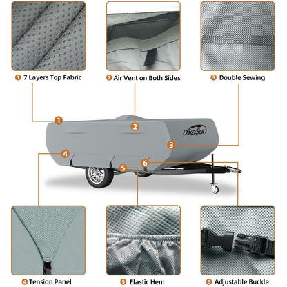 Dikasun Outdoor 7-Layer Pop Up Camper Cover for RVs, gray breathable windproof waterproof with air vents on Tampa Home & Garden Store