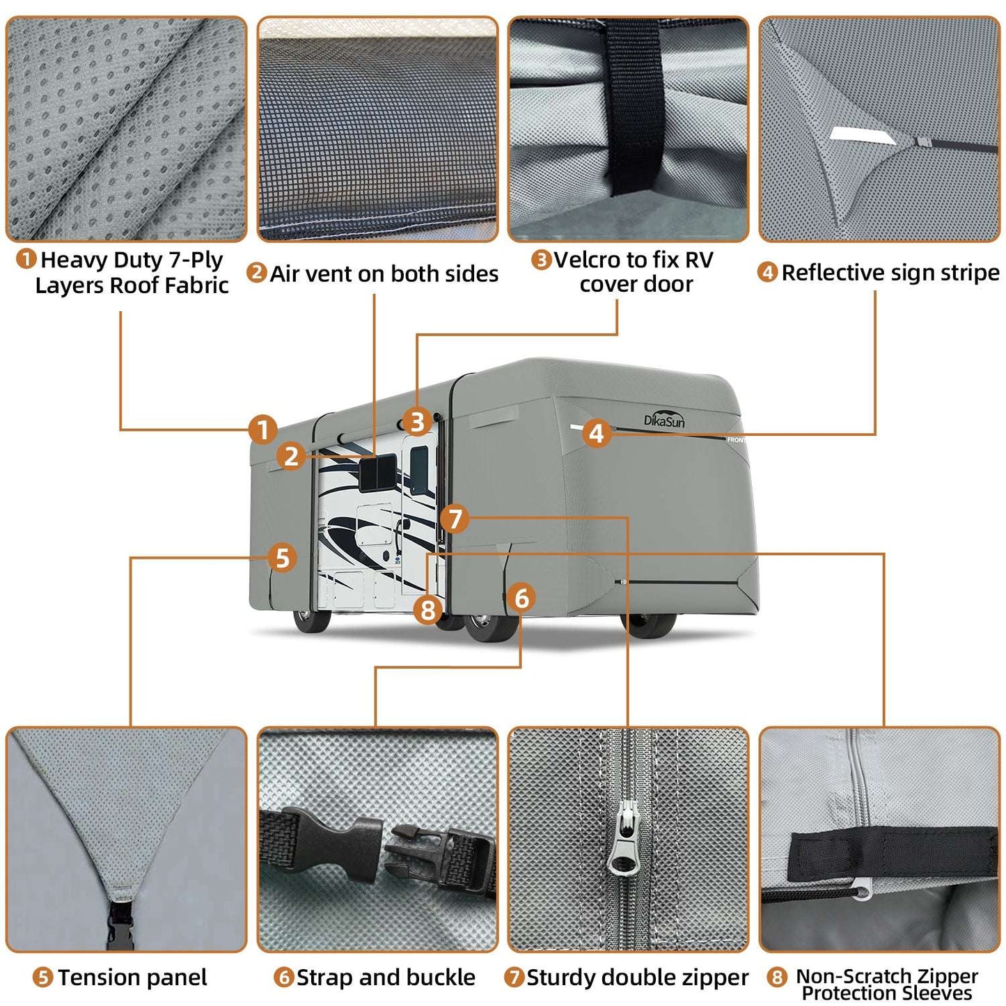 Dikasun Outdoor 7-layer Class A RV cover, heavy-duty anti-UV waterproof breathable fabric on Tampa Home & Garden Store