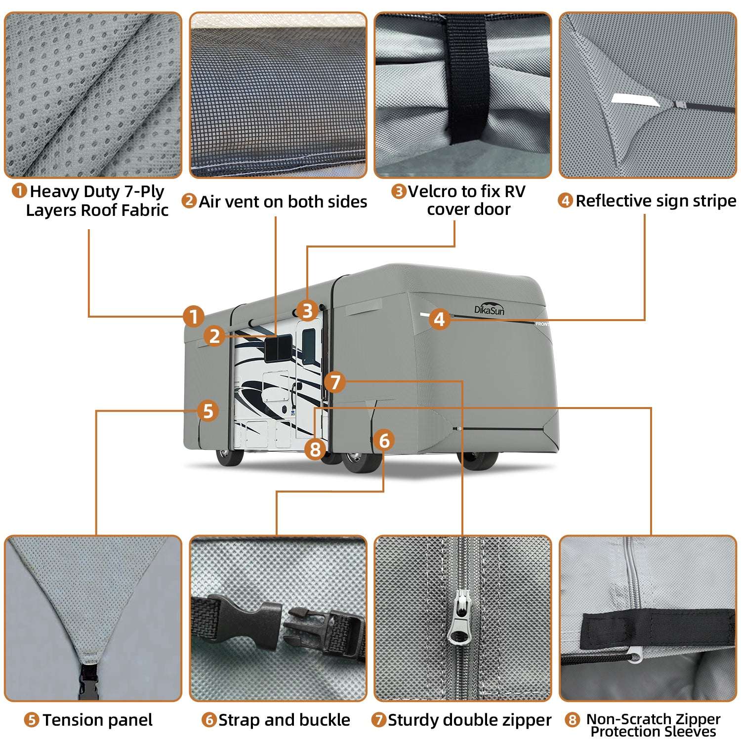 Dikasun Outdoor 7-layer Class A RV cover, heavy-duty anti-UV waterproof breathable fabric on Tampa Home & Garden Store