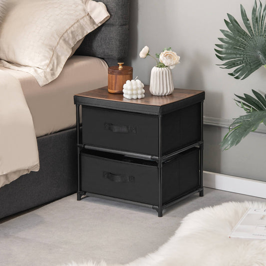 2-Drawer Nightstand with Removable Fabric Bins and Pull Handles - Tampa Home & Garden Store