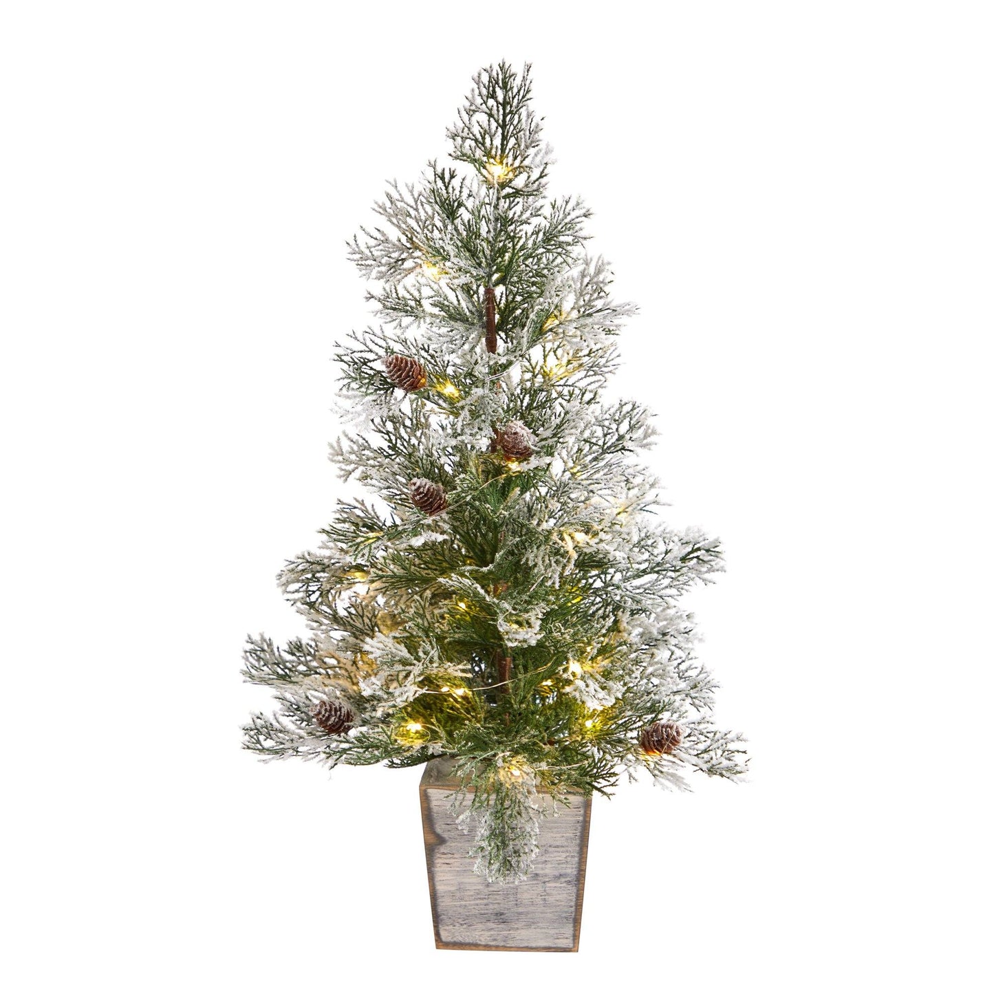 2’ Frosted Pre-Lit Artificial Christmas Tree with Pinecones in Decorative Planter - Tampa Home & Garden Store