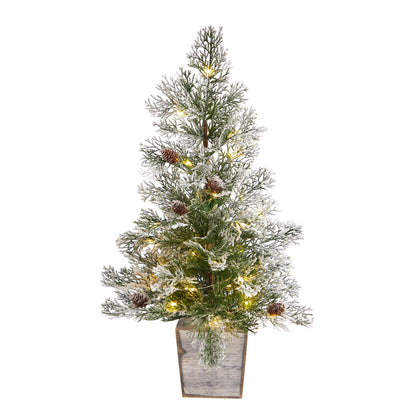 2’ Frosted Pre-Lit Artificial Christmas Tree with Pinecones in Decorative Planter - Tampa Home & Garden Store