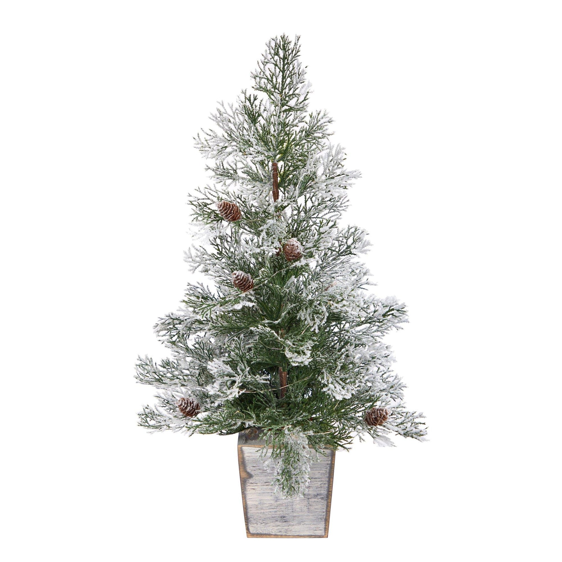 2’ Frosted Pre-Lit Artificial Christmas Tree with Pinecones in Decorative Planter - Tampa Home & Garden Store