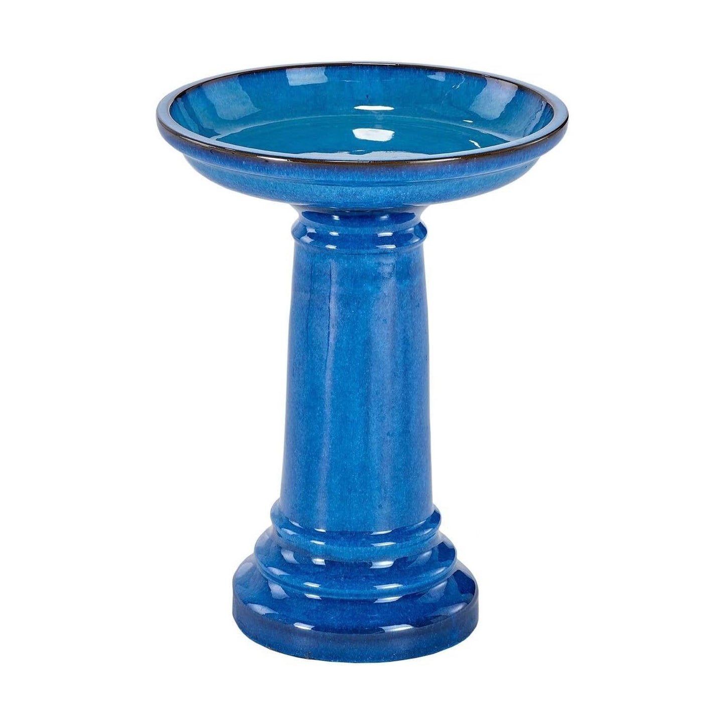 2 Gallon Blue Ceramic Traditional Outdoor Patio Garden Birdbath - Tampa Home & Garden Store
