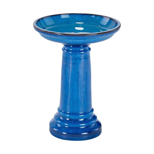 2 Gallon Blue Ceramic Traditional Outdoor Patio Garden Birdbath - Tampa Home & Garden Store