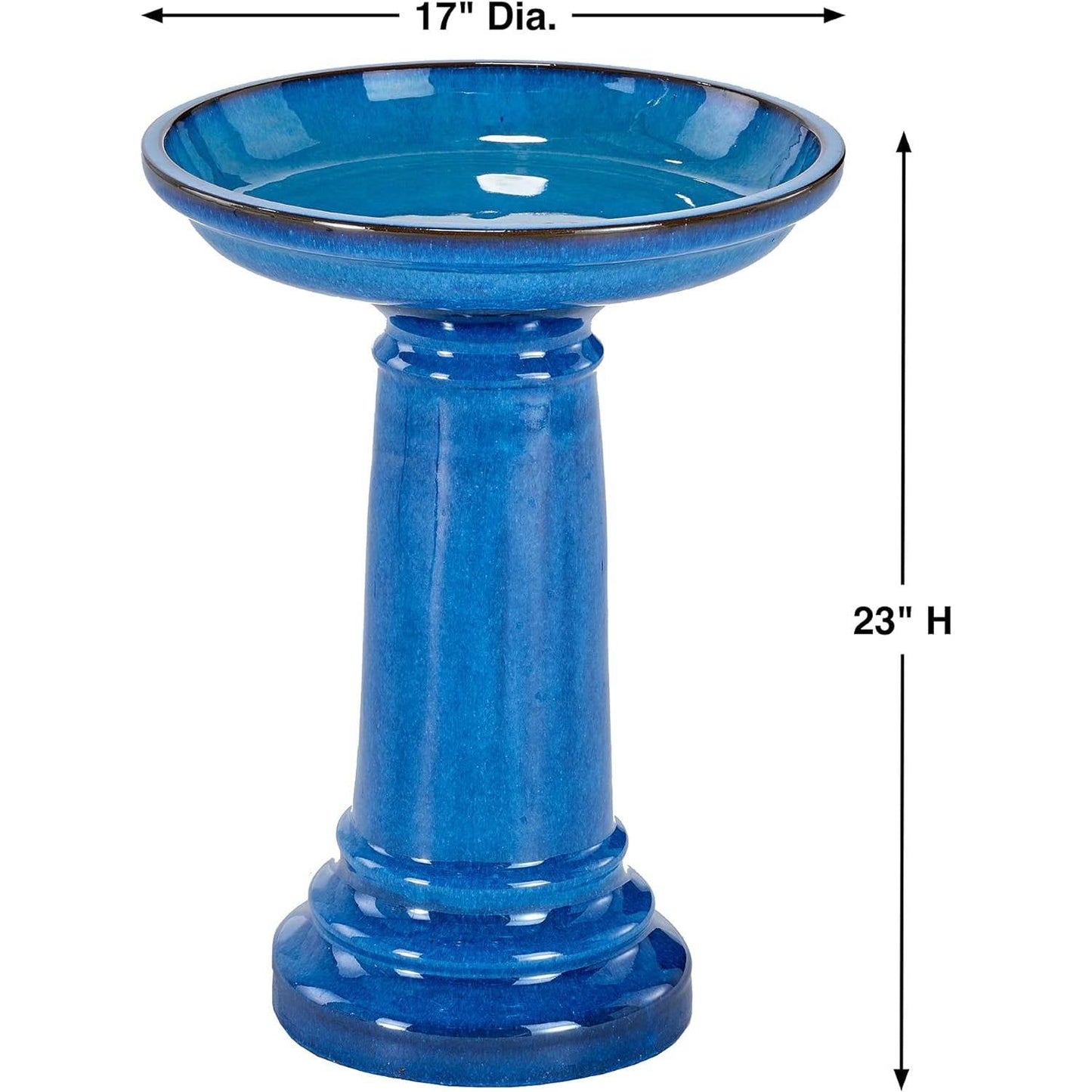 2 Gallon Blue Ceramic Traditional Outdoor Patio Garden Birdbath - Tampa Home & Garden Store