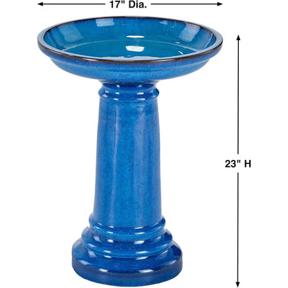 2 Gallon Blue Ceramic Traditional Outdoor Patio Garden Birdbath - Tampa Home & Garden Store