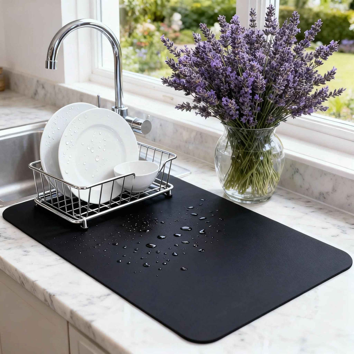 2 Pack Of Strabella Dish Drying Mat - Super Absorbent, Quick Dry, Non-Slip in Black - Tampa Home & Garden Store