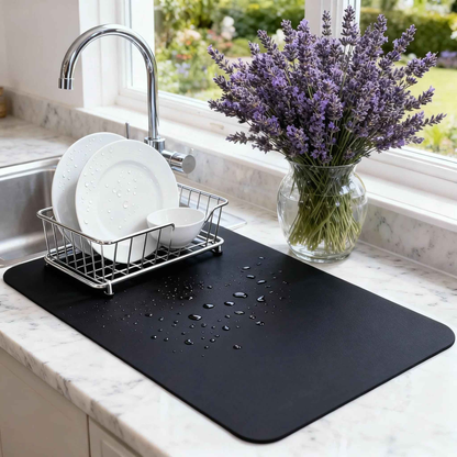 2 Pack Of Strabella Dish Drying Mat - Super Absorbent, Quick Dry, Non-Slip in Black - Tampa Home & Garden Store