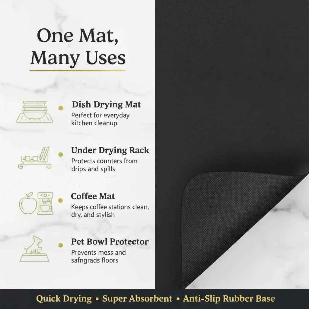 2 Pack Of Strabella Dish Drying Mat - Super Absorbent, Quick Dry, Non-Slip in Black - Tampa Home & Garden Store