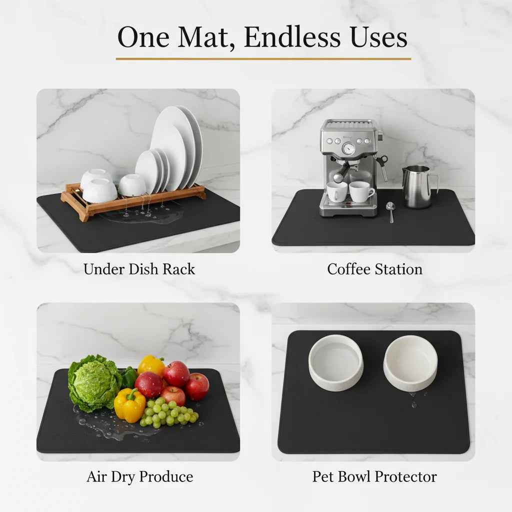 2 Pack Of Strabella Dish Drying Mat - Super Absorbent, Quick Dry, Non-Slip in Black - Tampa Home & Garden Store